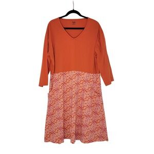 Svaha Pi Symbol Math Organic Cotton Dress Womens 3X Orange 3/4 Sleeve V-neck EUC